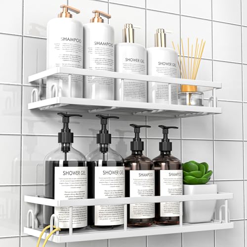 UUlioyer Duschablage Ohne Bohren, Wasserdichter Duschregal, 2 Stück Badezimmer Regal Organizer, Shampoo Duschgel Halterung für Dusche (Weiß- 2 Stück)