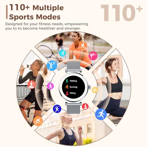 Image of Smart Watch for Women, AMOLED HD Display Fitness Tracker Bluetooth Make /Answer Call, 1.19 inch Watches with 110+ Sports Modes /Heart Rate /SpO2 /Sleep Monitor, Smartwatch IP68 Waterproof for Android iOS
