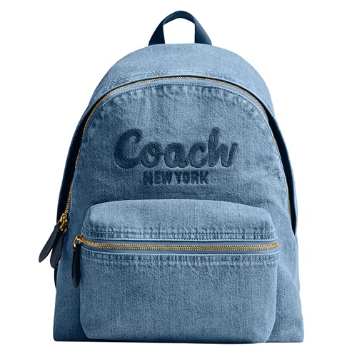 Coach Women's Cargo Backpack in Leather and Denim, B4/Indigo, One Size