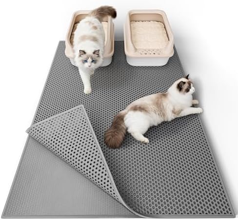 Garoopion Katzenklo Matte, EVA Katzenstreu Matte mit Waben, 90x76 cm Grau | wasserdichte Katzenmatte Katzenklo, Doppelschicht Unterleger, zum Reinigen aufklappbar, Unterlage vor de