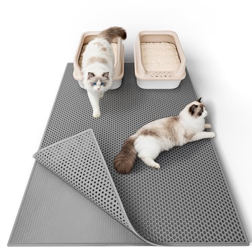 Garoopion Katzenklo Matte, 90x76cm EVA Katzenstreu Matte, Waben Katzenmatte katzenklo, Doppelte Schichte, Grau,1 Seite Verbunden