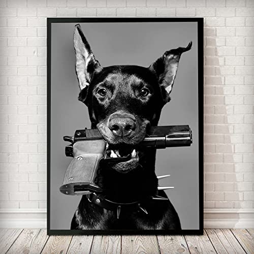 TANYANG Moderne Schwarz Weiß Hund Dobermann Waffe Luxus Mode Poster Drucke Leinwandmalerei Wandkunst Bild Nordisch Zimmer Wohnkultur 30X40Cm Kein Rahmen