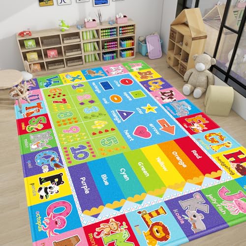 LTKOUGFAM Kids Rug for Playroom, 3' X5' ABC Educational Play Mat, Non-Slip Soft Rugs for Kids Room, Toddler Baby Nursery Floor Rug for Bedroom, Classroom, Alphabet Carpet for Boys Girls