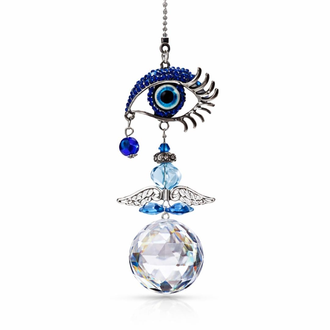 BLUE BEADS Home Decor Evil Eye Hanging Wall Hanging for Diwali Gifts/Perfect for Car Hanging Crystal Angel Suncatcher with Turkish Blue Evil Eye Rainbow Maker-image-22