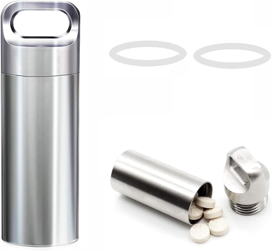 Waterproof Stainless Steel Pill Case Keychain, Pill Holder Container, Durable Small Pill Box Bottle Holder Tough for Men Purse Pocket Outdoor EDC Tool