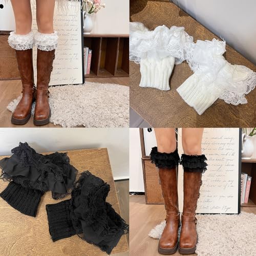 1 Pair Stretch Lace Boot Cuffs Leg Warmers Socks Toppers Cuff for Womens, Knit Solid Color Crochet Cuffs Socks4