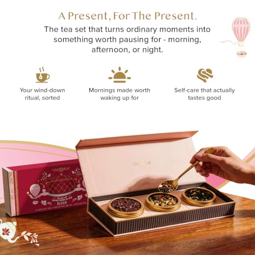 Image of VAHDAM Tea Gift Set - 3 Loose Leaf Teas in Premium Tin Caddy Box | Small Tea Gift Hamper for Women & Her | Christmas Gift, Teacher & Hostess Present | Assorted Tea Sampler for Tea Lovers