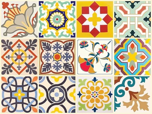 Image of Moroccan Tile Stickers | Waterproof Self Adhesive Peel & Stick Tile Decals for Kitchen Backsplash, Bathroom Wall, Floor, Furniture & Glass (4X4 Inch, Design 28, 36 Pic)
