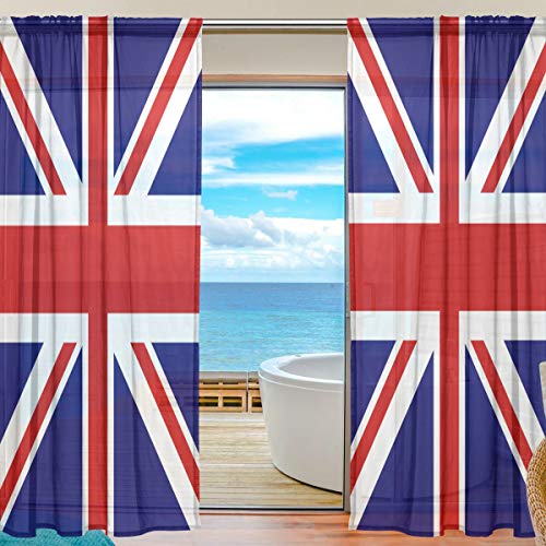Mnsruu Rideaux en voile avec motif drapeau britannique Union Jack - Décoration d'intérieur pour fenêtre de salon, chambre à coucher, 2 panneaux, 140 cm x...