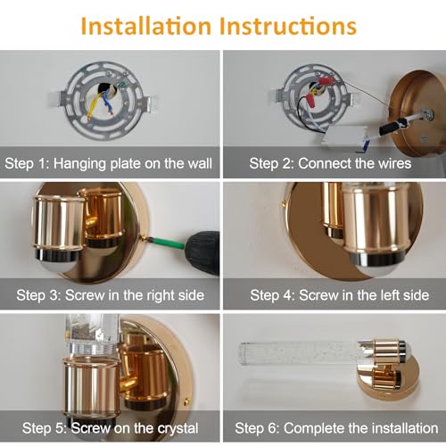 Image of Bubble Crystal Wall sconces Set of Two, LED10W 4000K Neutral Light Colour Temperature, Gold Colour, Modern Light Luxury Style Wall Light, Suitable for Bedroom Bedside, Corridor, Living Room (Gold)