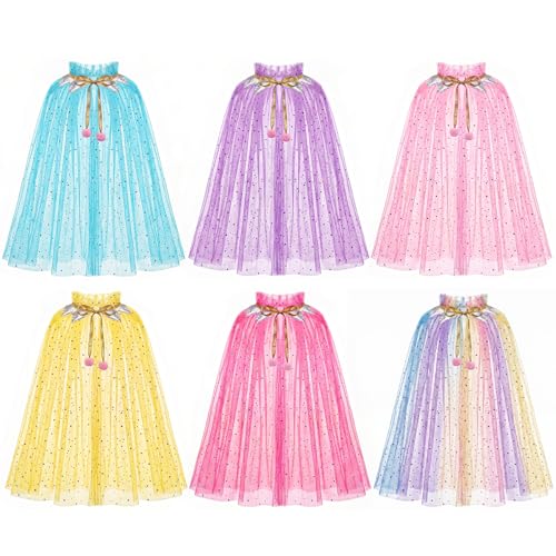 Covzoe 6 Pieces Princess Cape Set Colorful Princess Dressing Up Cloak with Strap Fairy Costume Accessories for Cosplay Birthday Party Favor