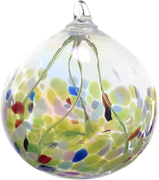 American Handmade Blown Glass Witch Ball, Large 4.5" x 6" Indoor or Outdoor Hanging (Prairie)