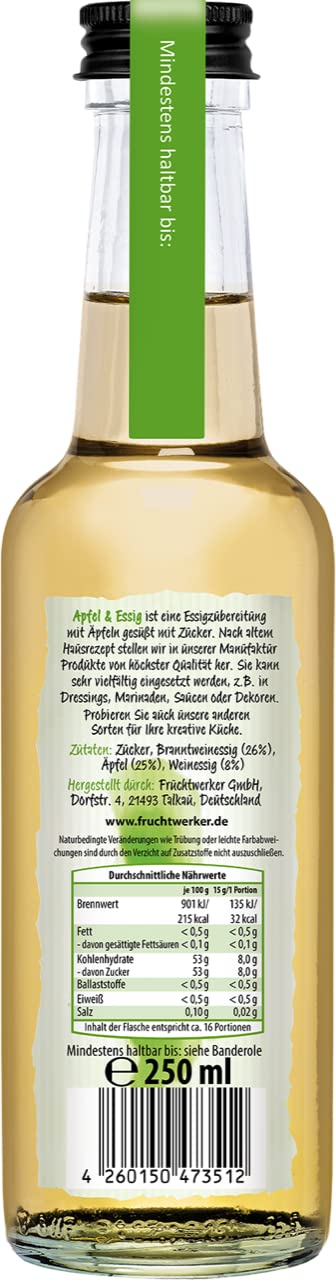 Fruchtwerker Set di aceto e frutta, diverse varietà, fruttato, aceto di frutta, aceto di frutta, set di aceto, puro vegetale, dolce, in bottiglie di vetro (fragola + mela + limone)