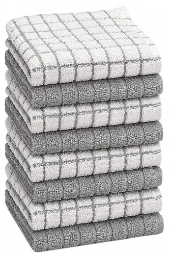Bumble Dish Cloths (8 Pack) | 12" x 12" | 100% Cotton Kitchen Towels | 405 GSM | Soft, Highly Absorbent & Durable Dish Towels for Kitchen | Gray
