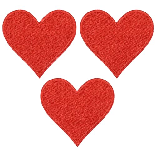 PATIKIL Parches Termoadhesivos, 3 Paquete Corazón Forma Coser Bordados Parches Amor Apliques Adornos para Ropa Chaquetas Sombrero Mochila Reparación Adornos, Rojo