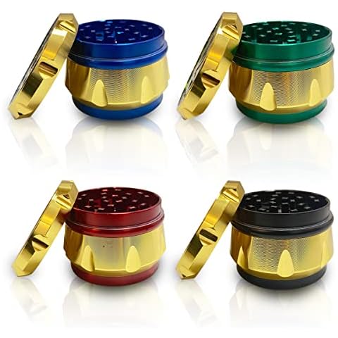 Aluminium Heavy Duty Herb and Spice Grinder - 4 Part 60mm Grinder Metal with Scraper - Portable Mill Crusher - Premium Quality Cover