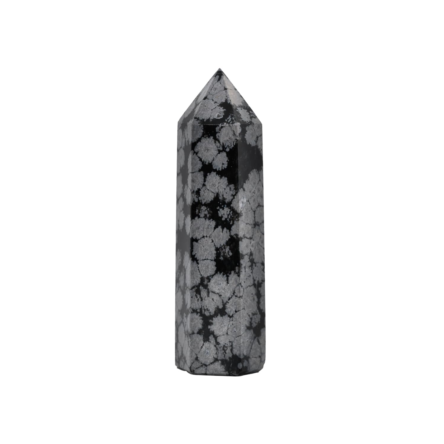 Natural Snowflake Obsidian Healing Crystal Hexagonal Pointed Prism Decoration