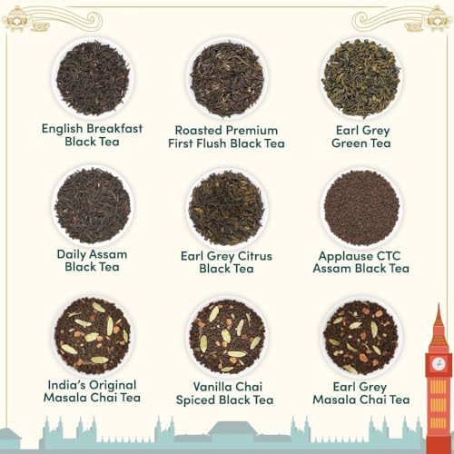 Image of VAHDAM Weekend in London Tea Gift Set Travel Edition Gift Box | 9 Varieties of Chai & Black Tea | Gluten-Free, Non-GMO | Gift for Women & Men
