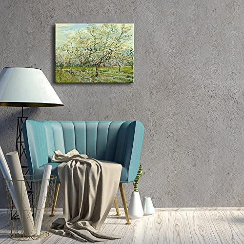 Wieco Art - The White Orchard by Van Gogh Famous Oil Paintings Reproduction Modern Stretched and Framed Landscapes Artworks Giclee Canvas Prints Green Pictures on Canvas Wall Art for Home Decorations