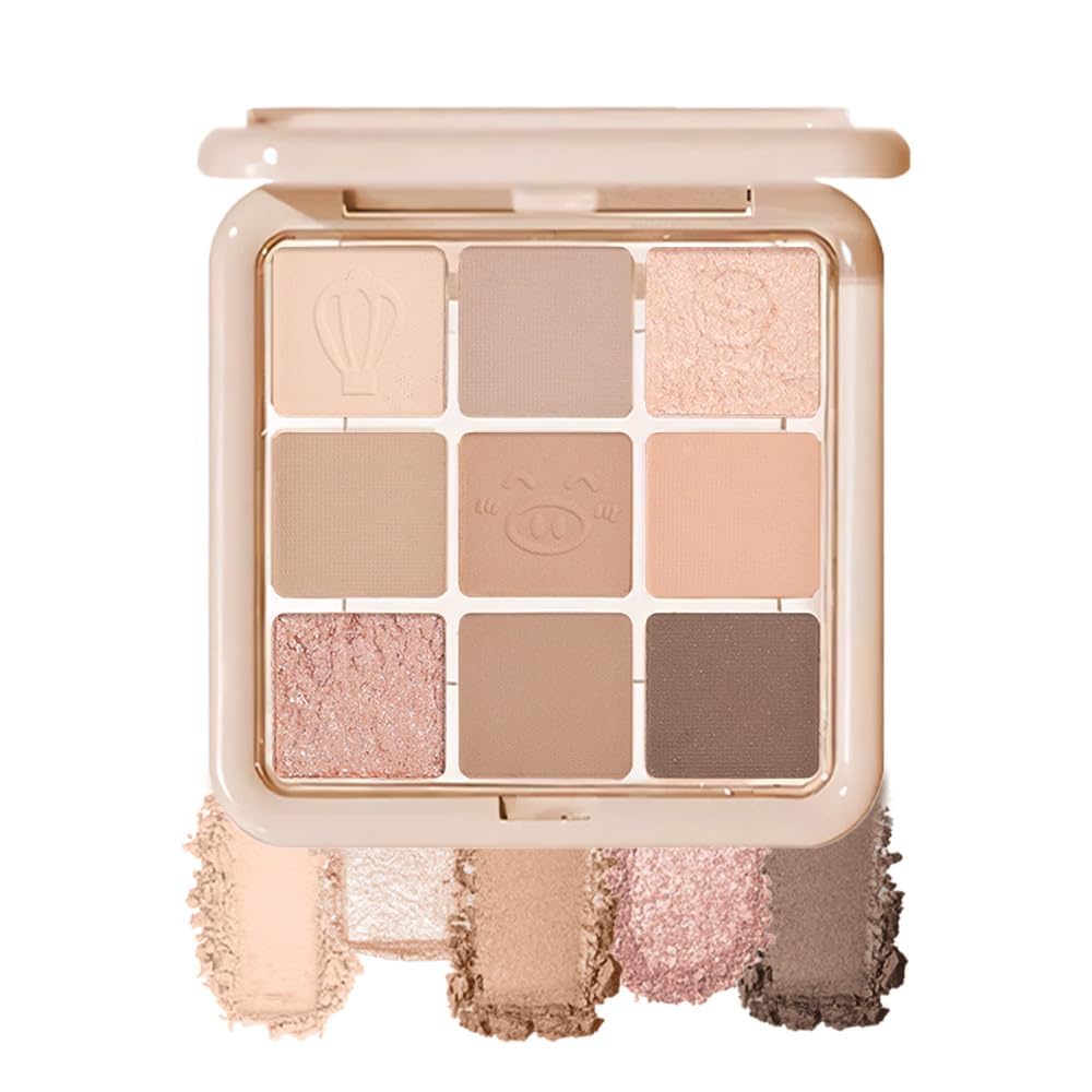 KASTWAVE9 Colors Eyeshadow Palette, Matte Shimmer Nude Pink Eye Shadow Palette Makeup, Waterproof Cruelty Free Eyeshadow Neutral Nude Pink Eye Shadow Palette, Long Lasting Natural Looking