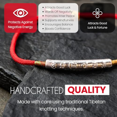 Image of Buddha & Karma Tibetan Red String Bracelet - Handmade Buddhist Lucky Charm for Protection, Good Fortune & Positive Energy - Spiritual Bracelet for Men & Women - Adjustable Bracelets for Daily Wear