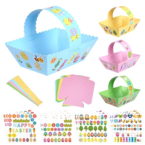 LIHAO 12pcs Paniers de Pâques, Paniers-Cadeaux de Pâques en Papier à Assembler avec Autocollant de Pâques, Outil de Chasse aux Oeufs de Pâques Kit Loisir...