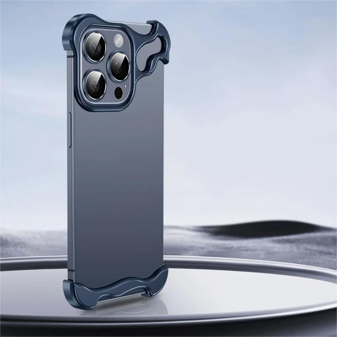 Luksusowe etui bumper ze stopu tytanu do iPhone'a 15 13 12 14 Pro Max 15 plus, metalowa folia ochronna na obiektyw, narożniki ochronne (do iPhone'a 15 Plus/niebieski)