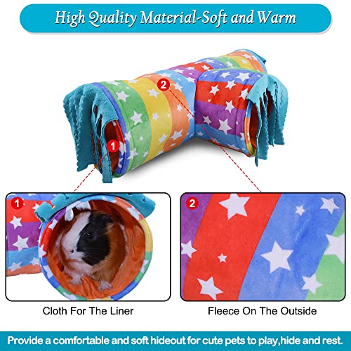 Image of Guinea Pig Tunnel-HOMEYA Guinea Pig Hideout,Collapsible 3 Way Hamster Play Tubes with Fleece Forest Curtain,Small Animal Pet Toys and Cage Accessories for Rabbit Bunny Ferret Rat Hedgehog-L