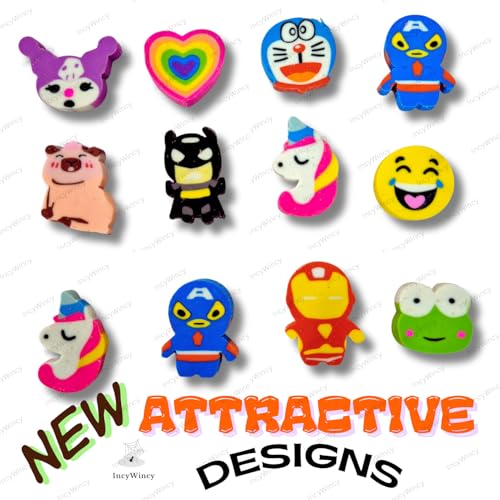 Image of Cute Cartoon Mini Erasers (Pack of 100) - Funny Shaped, Colorful Novelty Erasers for Kids, 3cm X 2cm X 0.4cm, Ideal for Birthday Return Gifts, Party Favors, and School Stationery