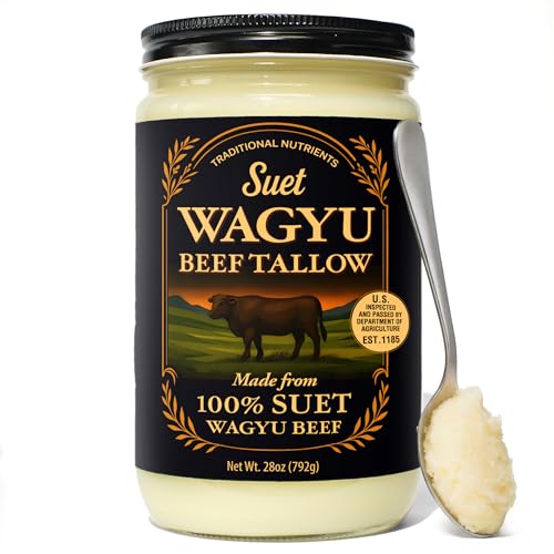 Traditional Nutrients Wagyu Beef Tallow LARGE 28oz Glass Jar 100% Pure Suet Kidney Fat Triple-Rendered USDA Inspected | NO ADDITIVES & NO BLEACHING Pure Beef Tallow