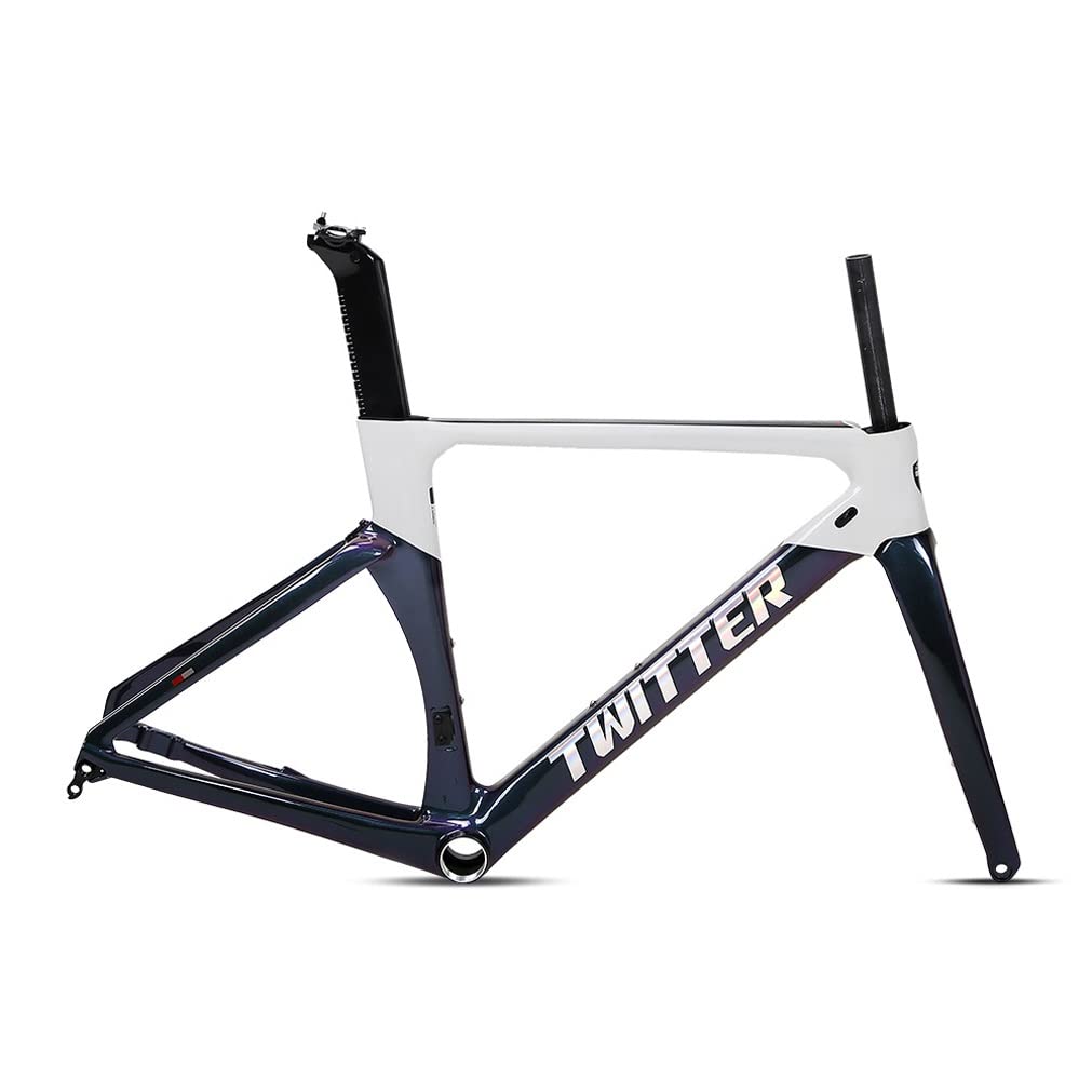 QHIYRZE Disc Brake Road Bikes Frameset Discoloration Carbon Fiber Racing Frame Thru Axle 46/48/50/52/54cm BSA T47 Internal Routing? for 700C Wheel (Color : White, Size : 50CM)