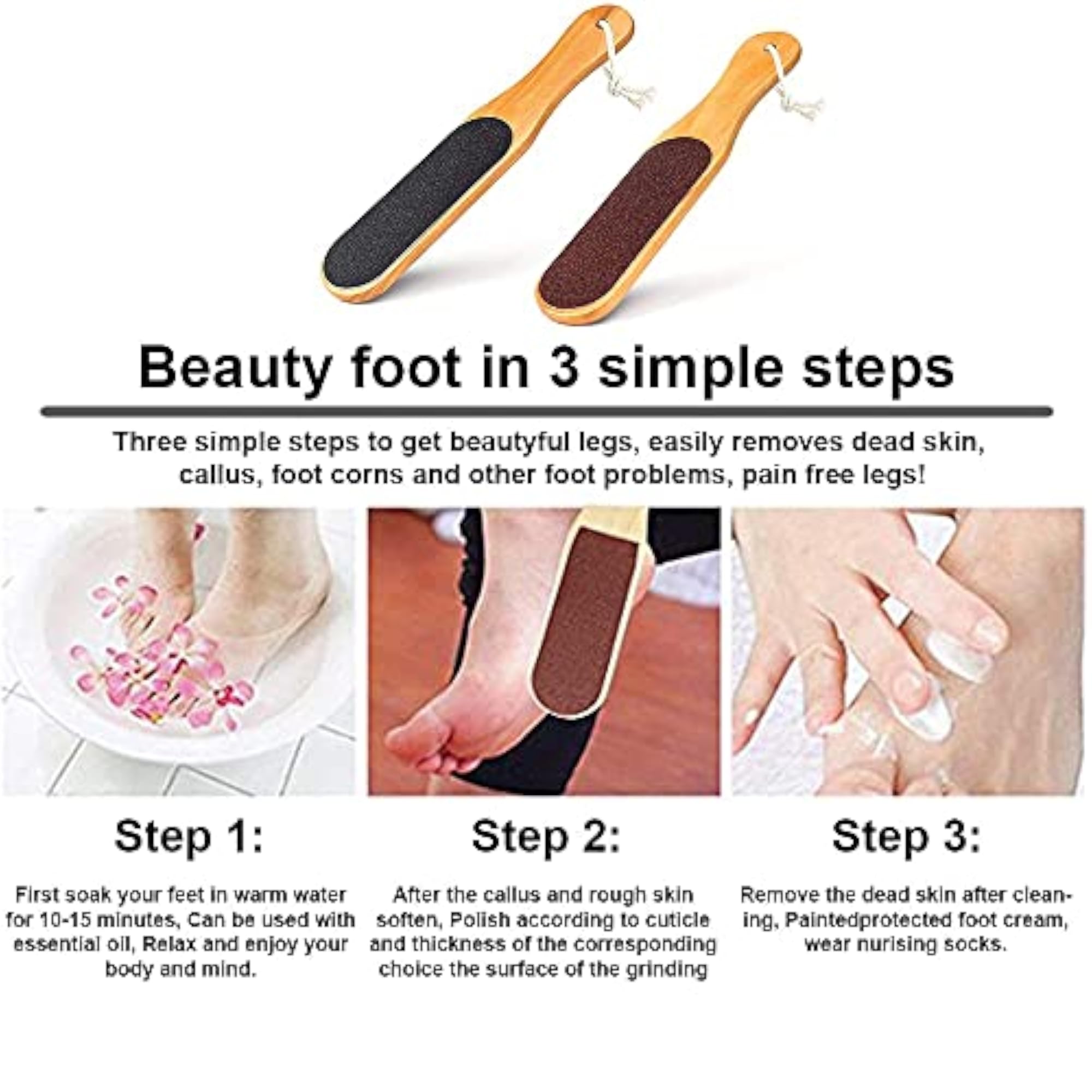 Professional Wooden Pedicure Foot Scrubber for Dead Skin Removal
