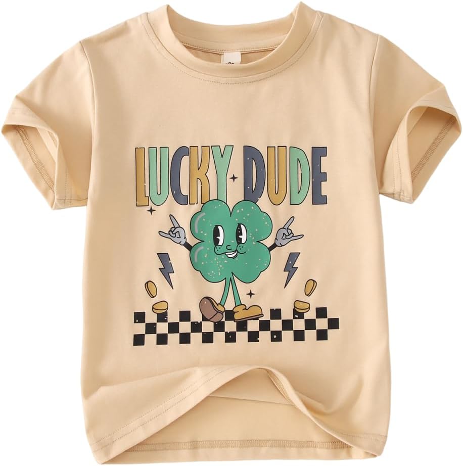 MODNTOGA St. Patrick's Day Crewneck T-Shirt Toddler Boy Shamrock Graphic Lucky Dude Print Shirt Green Clover Pullover Tops