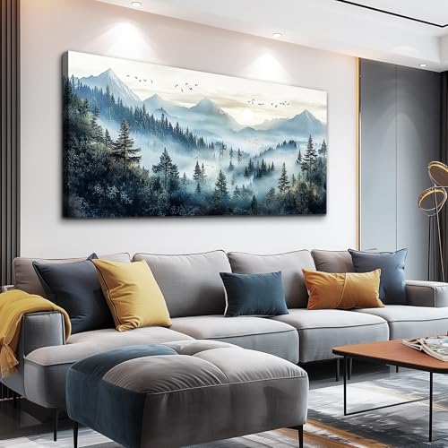 FUHAIHUA Large Wall Decor For Living Room Canvas Wall Art For Office Modern Wall Decorations For Bedroom Forest Fog Landscape Painting Mountain Pictures Artwork Room Home Decor 24x48 In