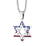 Stainless Steel Star of David & US Flag Necklace Pendant, 16-24