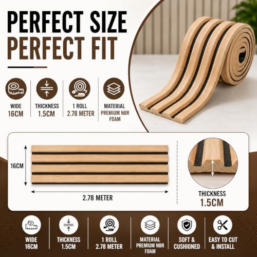 Image of 3D Fluted Foam Wall Panels for Wall 16 x 278 cm Self Adhesive Wooden Slated Foam Sheet for TV Unit Background Peel and Stick Wooden Wallpaper louvers Panel Peel Stick for Living Room