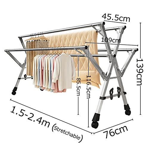 Étendoir à linge rétractable avec 4 roulettes et structure modulable en acier - 7
