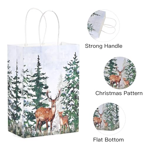 CHEPULA Geschenktüten Weihnachten, 24 Stück Klein Papiertüten Weihnachts mit Henkel, Kraftpapier Weihnachtstasche Weihnachtstüten, Geschenk Papier Tüten Verpackung Weihnachtspapiertüten für Xmas