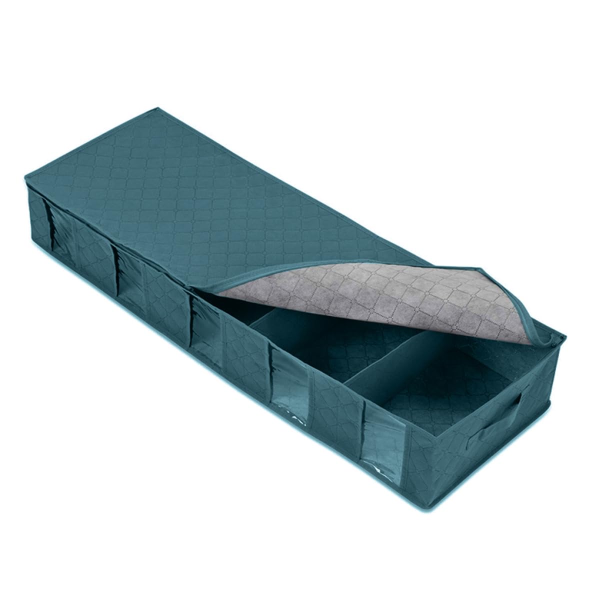 Otbushit Underbed Organizer Storage Box with Zipper Lid Clear, Foldable Shoes Quilt Bag Blue