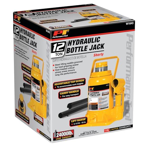 Image of Performance Tool W1643 Heavy Duty Shorty Bottle Jack for Vehicle Maintenance, 12 Ton Capacity (24,000 lbs)