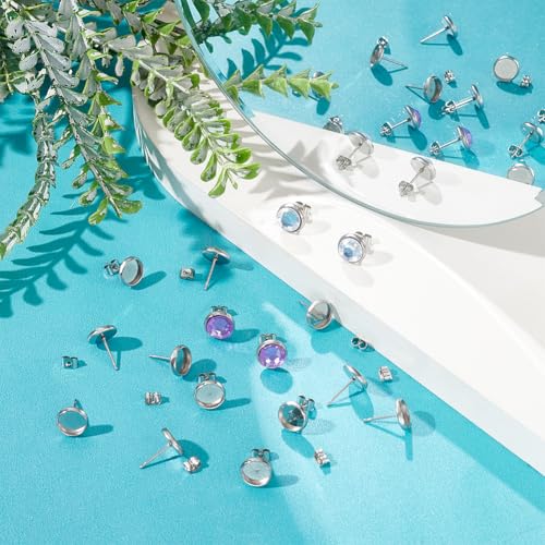 UNICRAFTALE 200pcs Flat Round 304 Stainless Steel Stud Earring Cabochon Setting Post Blank Ear Stud 8mm Tray with 100 psc Butterfly Friction Ear Nuts for DIY Earring Jewelry Making - Image 3