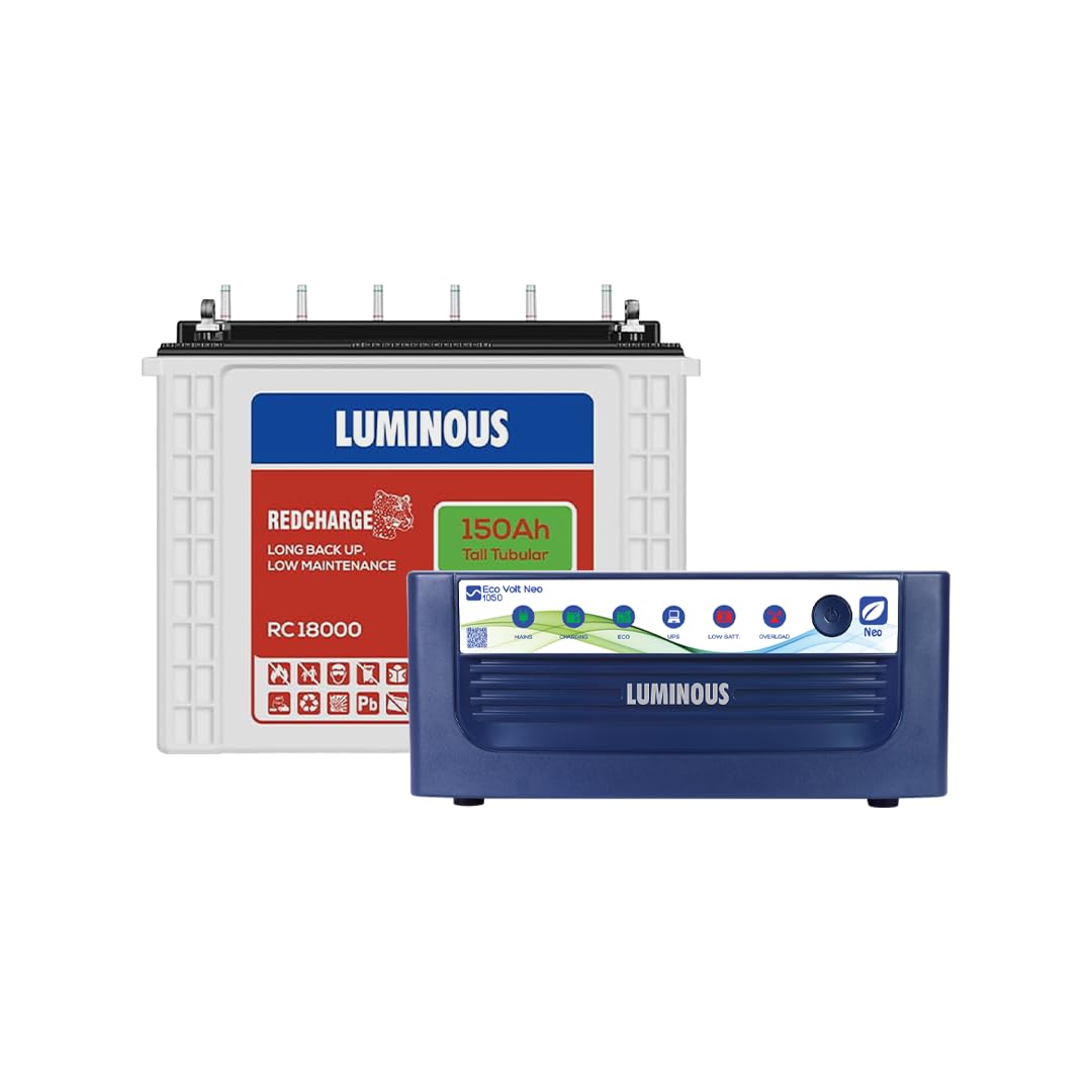 Luminous Inverter & Battery Combo (Eco Volt Neo 1050 Pure Sine Wave 900VA/12V Inverter, Red Charge RC18000 Tall Tubular 150Ah Battery) for Home, Office & Shops-image-45