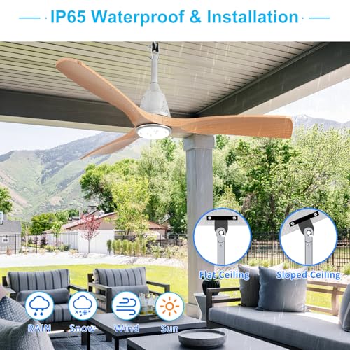 Image of Depuley Outdoor Ceiling Fan with Lights: 42 inch Silver Gazebo Fans Outdoor Hanging with Remote APP Control - Plug in Waterproof Fans with Light for Patio Porch Reversible Wood Blades 3CCT 6 Speeds Timer