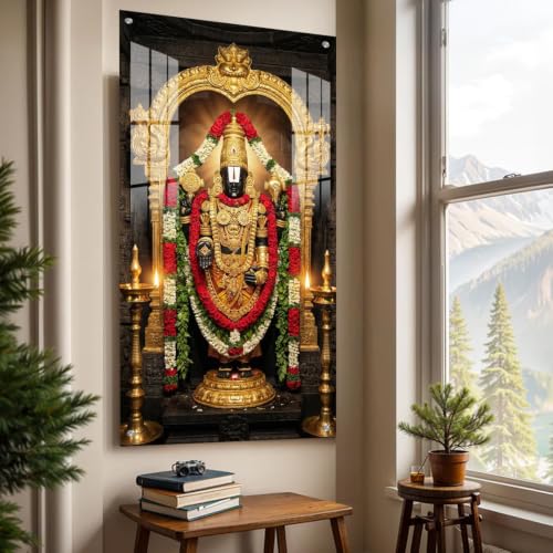 Image of Tirupati Balaji God Acrylic Lord Venkateswara wall decor temple 12x23inch