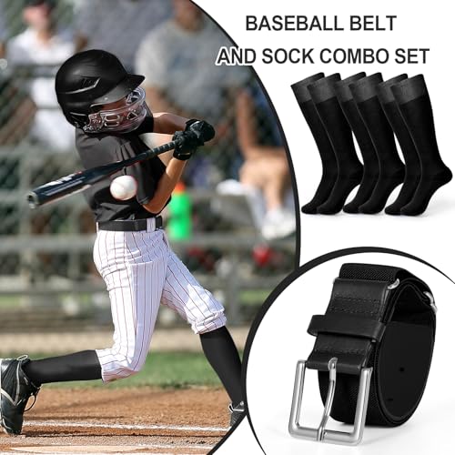 XZQTIVE 3 Pairs of Baseball Socks and 1 Baseball Belt Combo Set Adjustable Softball Belt and Softball Socks for Youth Adult2