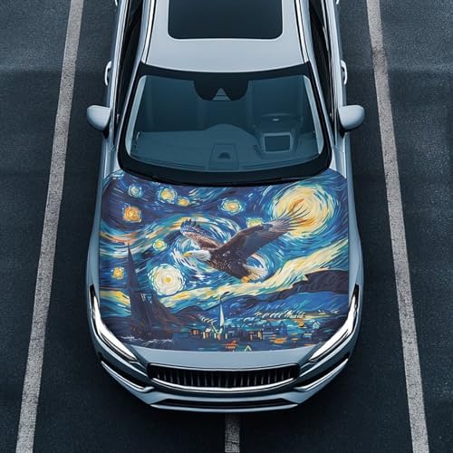 Image of Car Hood Cover for Compact Sedans SUV Trucks, 59x39 Inches Stretchable Eagle Galaxy Auto Hood Wraps Vehicles Banner Automotive Exterior Accessories