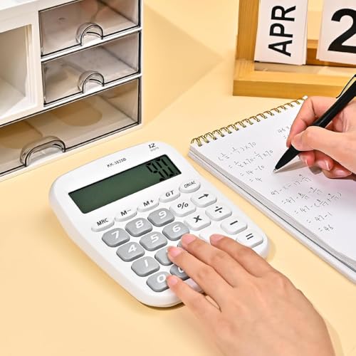 Image of Desktop Calculator with Big Easy-Press Buttons, 12 Digit Large Display Adding Machine for Office Desk & Home Use, White