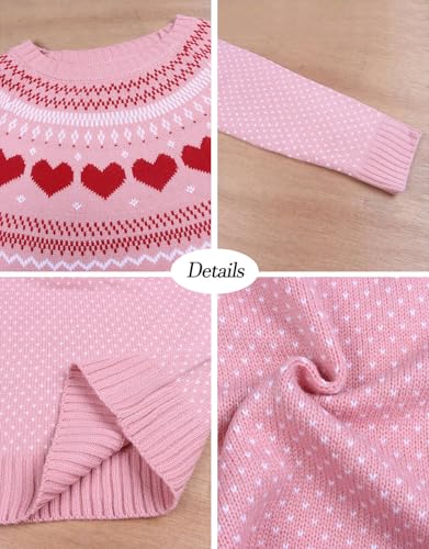 Image of Women's Fair Isle Sweater Crew Neck Long Sleeve Heart Sweater Vintage Tops