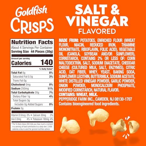 Goldfish Crisps Salt & Vinegar Baked Chip Crackers, 4.8 Oz Bag - image 2