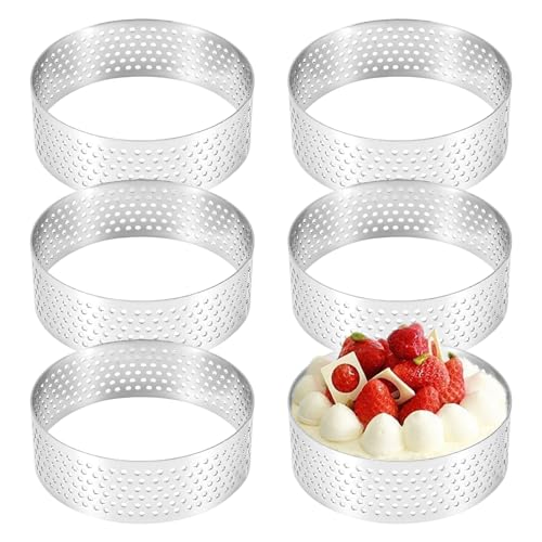gsgfuis Lot de 6 moules à tartelette en mousse, anneaux à dessert de 8 cm, moules à tartelette en acier inoxydable, anneau à dessert perforé, anneau à...